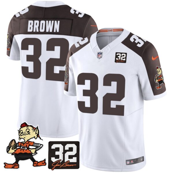 Browns #32 Jim Brown Memorial Patch Vapor Limited Jersey V2 – All Stitched – Inverted – Jim Brown Jersey