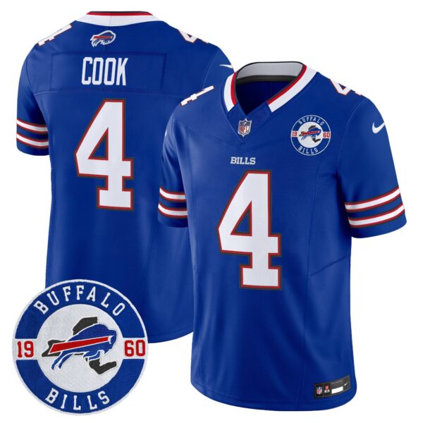 Buffalo Bills 2024 Vapor Limited Jersey – Est. 1960 Patch – All Stitched – Royal – James Cook Jersey