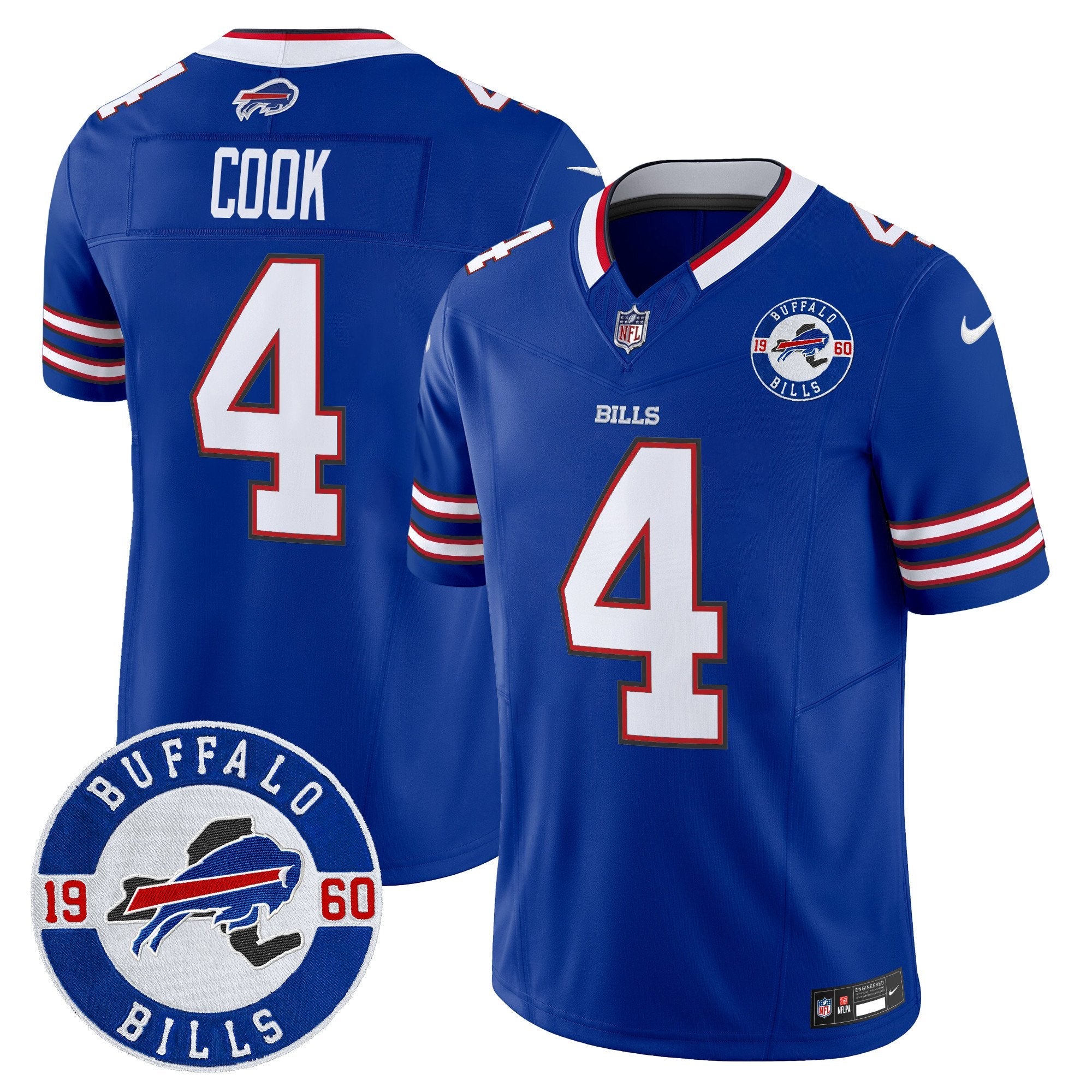 Buffalo Bills 2024 Vapor Limited Jersey – Est. 1960 Patch – All Stitched – Royal – James Cook Jersey