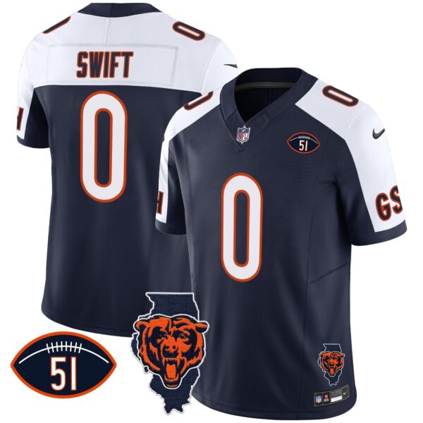 Bears Illinois Patch Vapor Jersey – All Stitched – Alternate – D’Andre Swift Jersey
