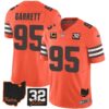 Browns #32 Jim Brown Memorial & Home Patch Jersey V3 – All Stitched – Orange – Myles Garrett Jersey