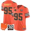 Browns #32 Jim Brown Memorial & Home Patch Gold Trim Jersey – All Stitched – Orange – Myles Garrett Jersey