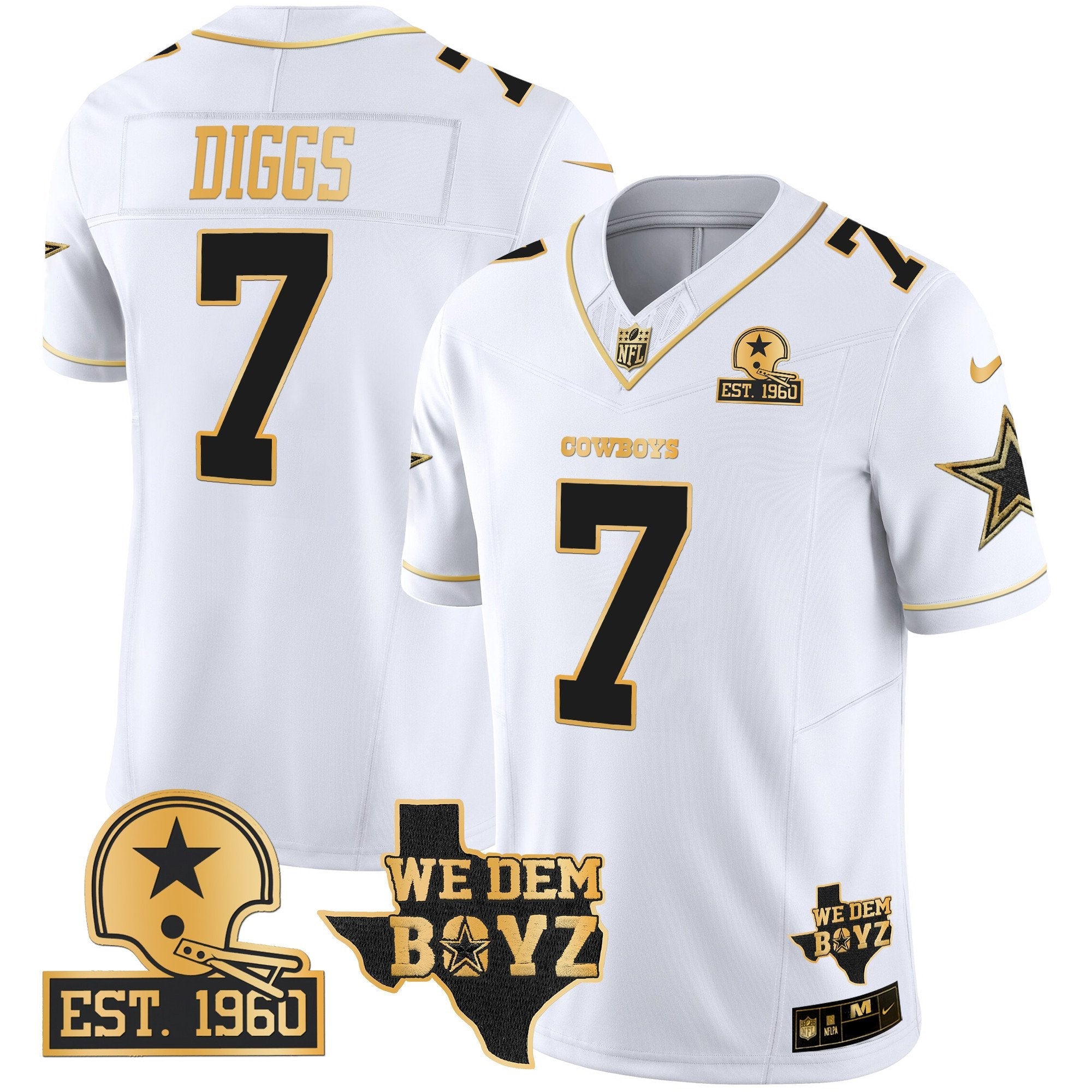 Cowboys Est. 1960 & We Dem Boyz Patch Gold Vapor Limited Jersey V2 – All Stitched – White Gold – Trevon Diggs Jersey