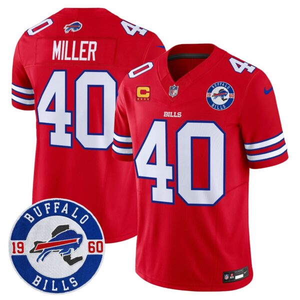 Buffalo Bills 2024 Vapor Limited Jersey – Est. 1960 Patch – All Stitched – Red – Von Miller Jersey