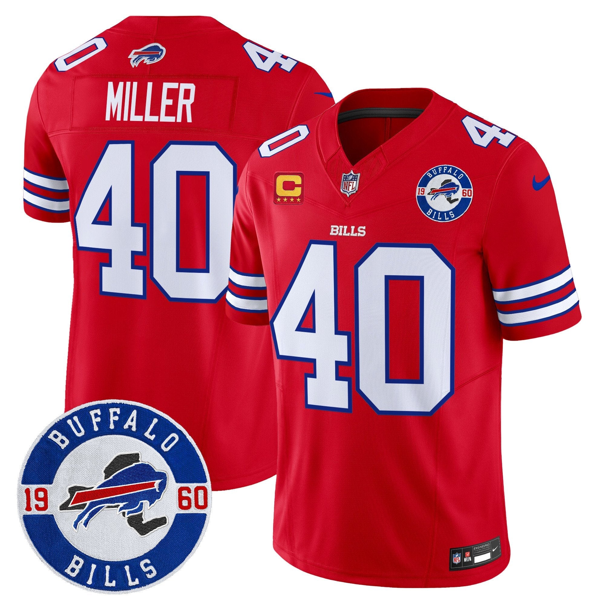 Buffalo Bills 2024 Vapor Limited Jersey – Est. 1960 Patch – All Stitched – Red – Von Miller Jersey