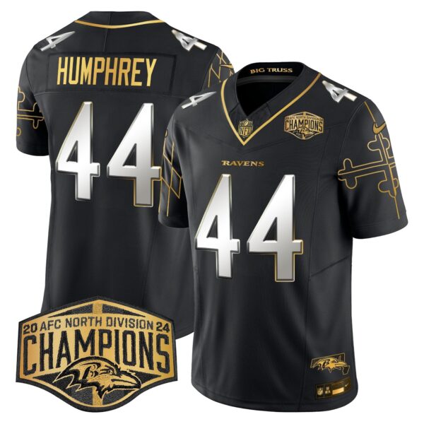 Ravens Maryland Flag Map 2024 AFC North Division Champions Patch Gold Vapor Limited Jersey – All Stitched – Black Limited – Marlon Humphrey Jersey
