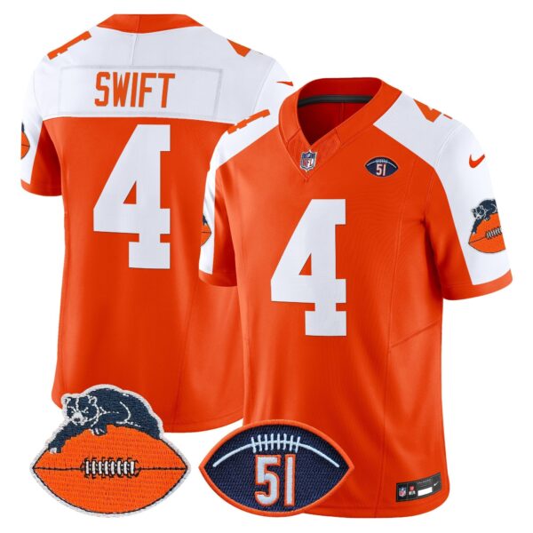 Chicago Bears Dick Butkus Patch Throwback Vapor Limited Jersey – All Stitched – Orange Alternate – D’Andre Swift Jersey
