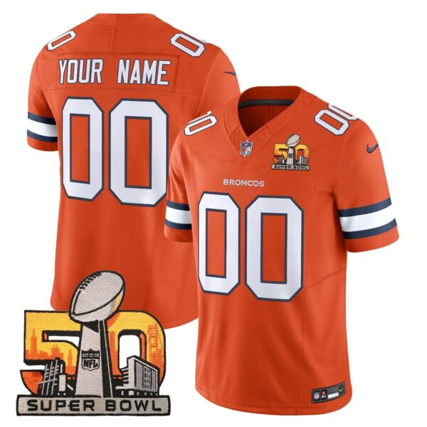 Denver Broncos Super Bowl 50 Patch Vapor Limited Custom Jersey – All Stitched – Orange Jersey