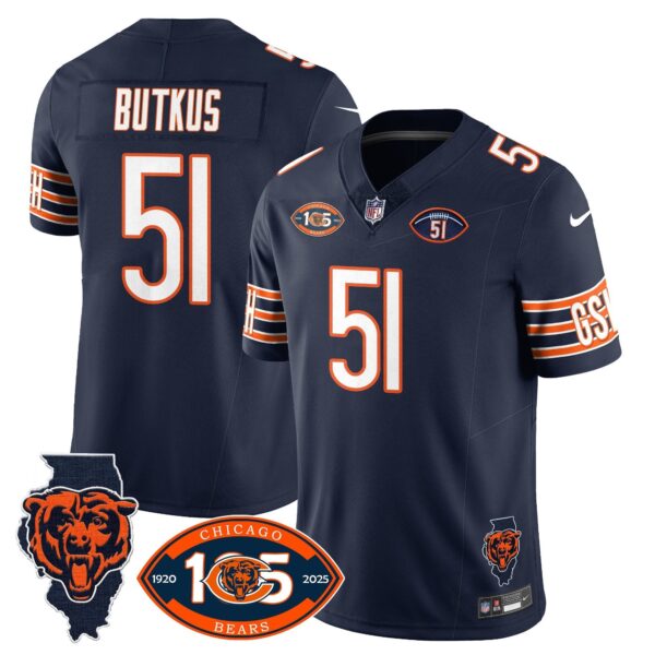 Bears 1920-2025 The Bears Vapor Limited Jersey – All Stitched – Navy – Dick Butkus Jersey