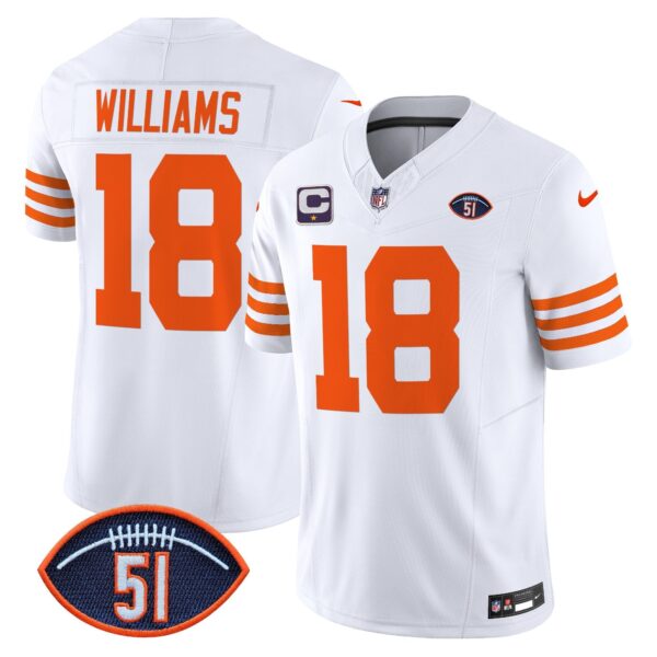 Chicago Bears Dick Butkus Patch Throwback Vapor Limited Jersey – All Stitched – White – Caleb Williams Jersey