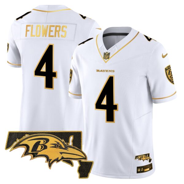 Ravens 2024 Gold Vapor Limited Jersey – All Stitched – White Gold – Zay Flowers Jersey