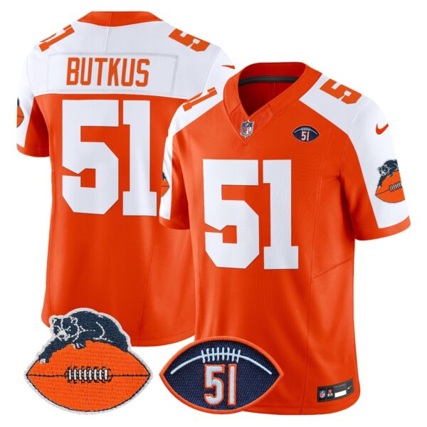 Chicago Bears Dick Butkus Patch Throwback Vapor Limited Jersey – All Stitched – Orange Alternate – Dick Butkus Jersey