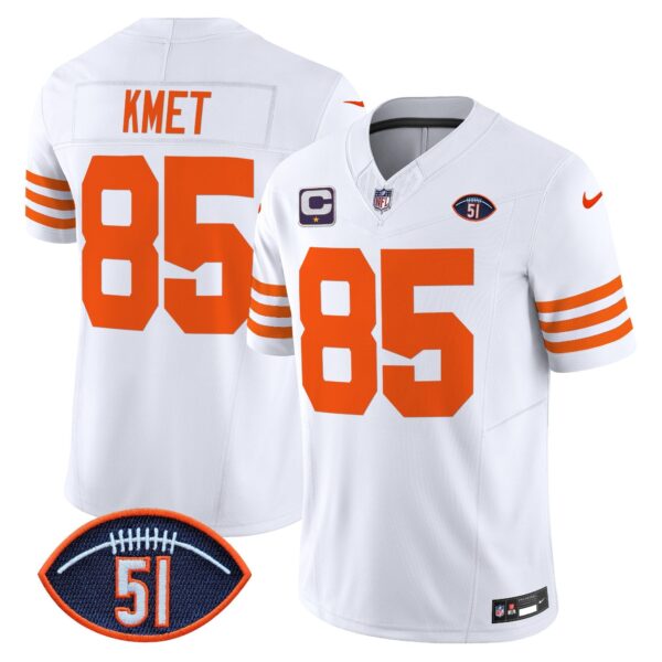 Chicago Bears Dick Butkus Patch Throwback Vapor Limited Jersey – All Stitched – White – Cole Kmet Jersey