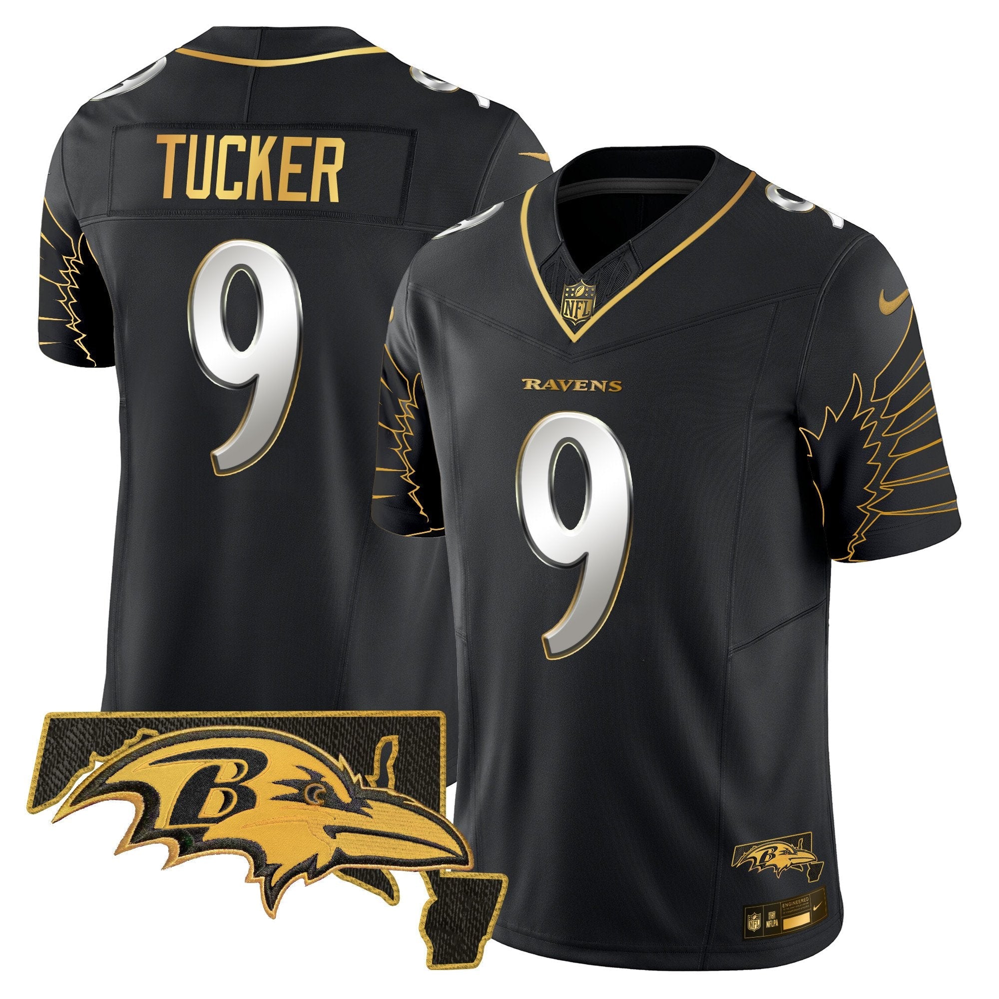Ravens Maryland Patch Gold Vapor Limited Jersey V2 – All Stitched – Black Limited – Justin Tucker Jersey