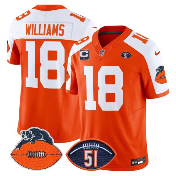 Chicago Bears Dick Butkus Patch Throwback Vapor Limited Jersey – All Stitched – Orange Alternate – Caleb Williams Jersey