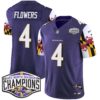 Ravens Maryland Flag 2024 AFC North Division Champions Patch Vapor Limited Jersey – All Stitched – Purple – Zay Flowers Jersey