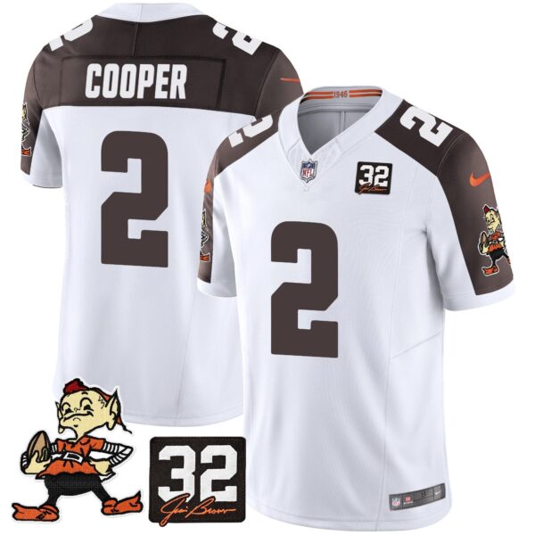 Browns #32 Jim Brown Memorial Patch Vapor Limited Jersey V2 – All Stitched – Inverted – Amari Cooper Jersey