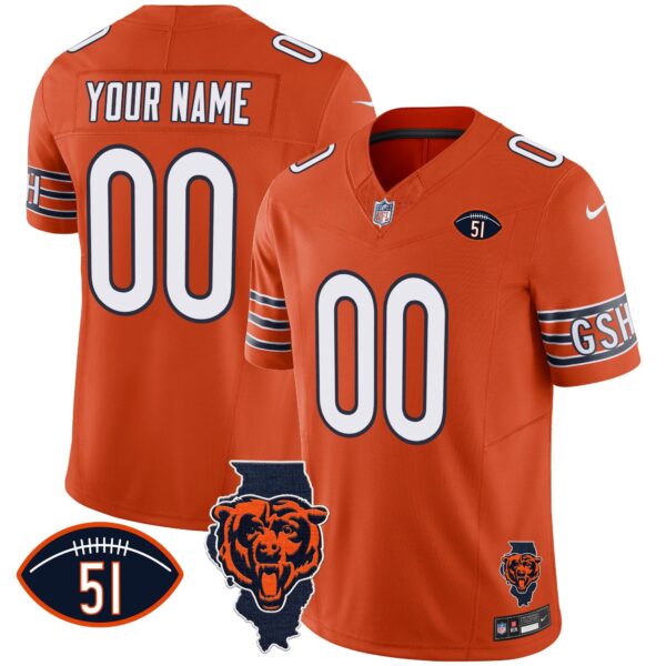 Bears Illinois Patch Vapor Custom Jersey – All Stitched – Orange Jersey