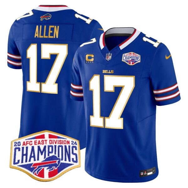 Bills 2024 AFC East Division Champions Gold Trim Vapor Limited Jersey – All Stitched – Royal – Josh Allen Jersey