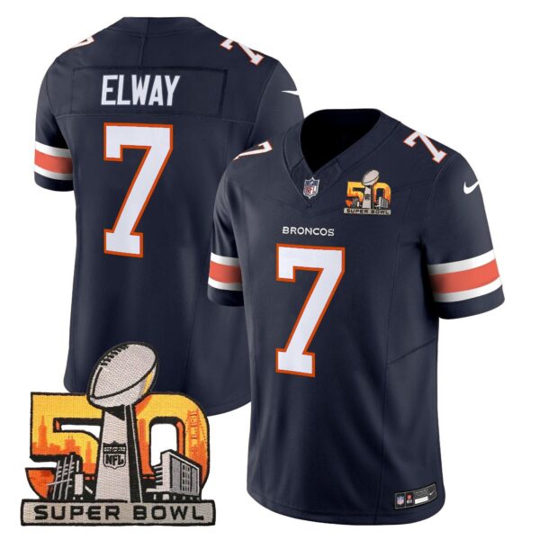 Denver Broncos Super Bowl 50 Patch Vapor Limited Jersey – All Stitched – Navy – John Elway Jersey