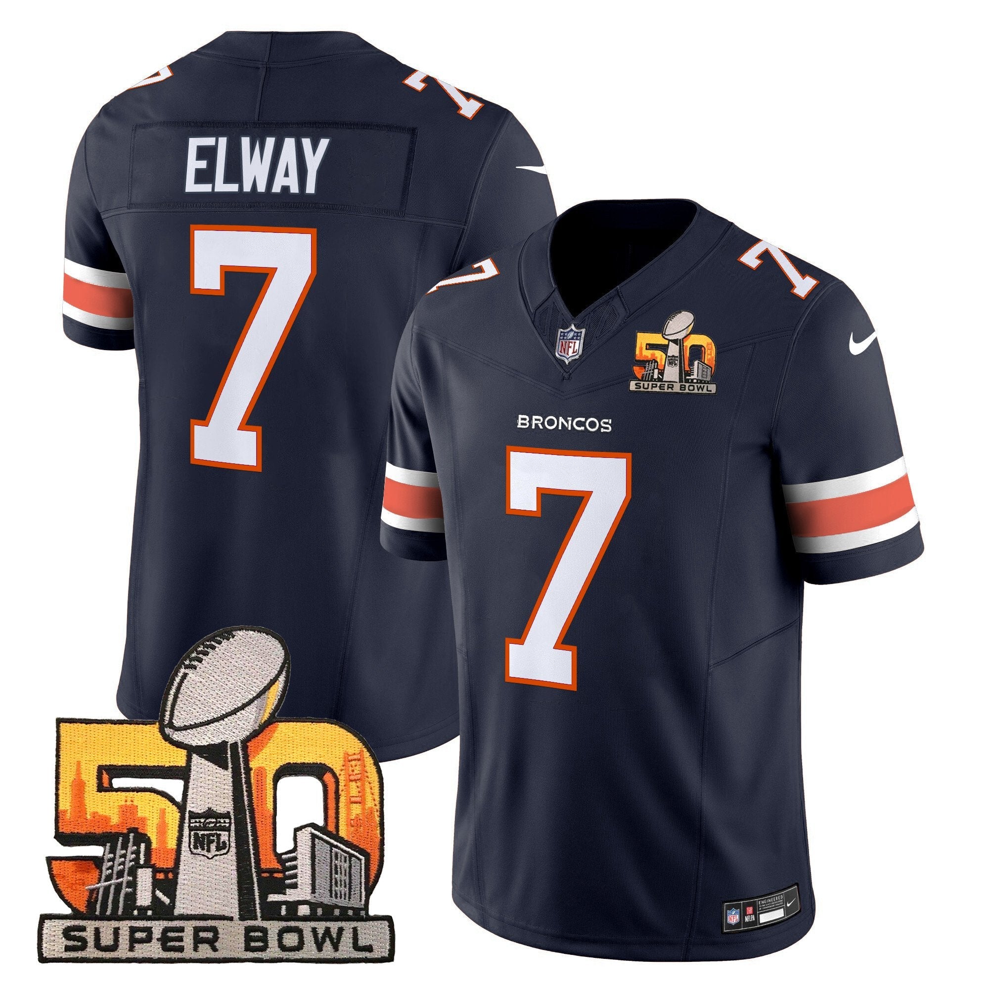 Denver Broncos Super Bowl 50 Patch Vapor Limited Jersey – All Stitched – Navy – John Elway Jersey