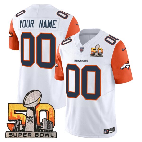 Denver Broncos Super Bowl 50 Patch Vapor Limited Custom Jersey – All Stitched – Orange Sleeves Jersey