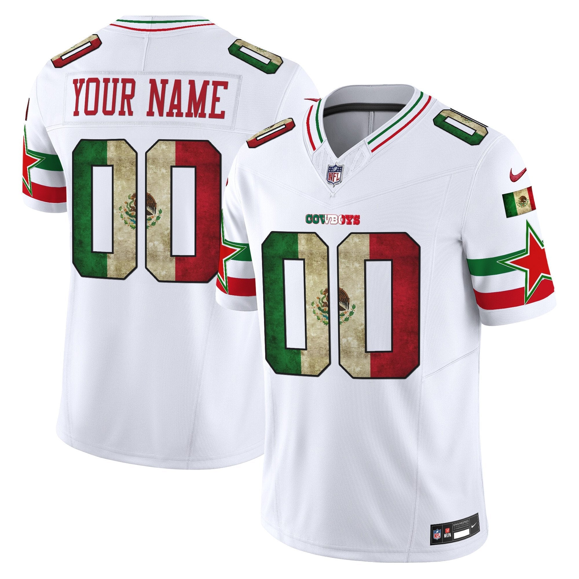 Dallas Cowboys Mexico Vapor Limited Custom Jersey V3 – All Stitched – White Jersey