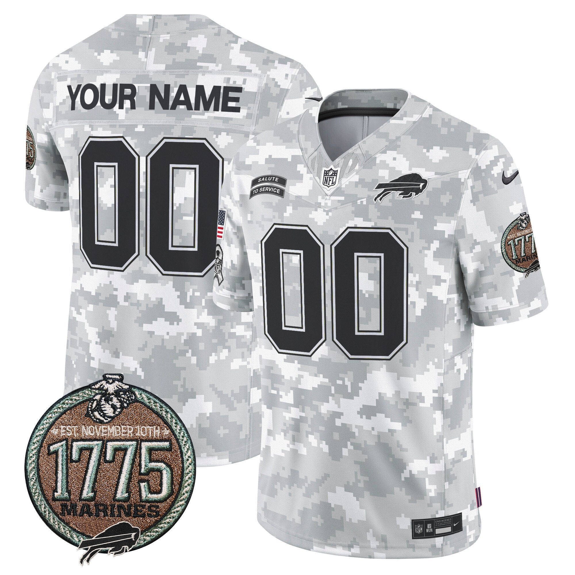 Bills 2024 Salute to Service Establishment Year Patch Vapor Limited Custom Jersey – All Stitched – Marines Jersey