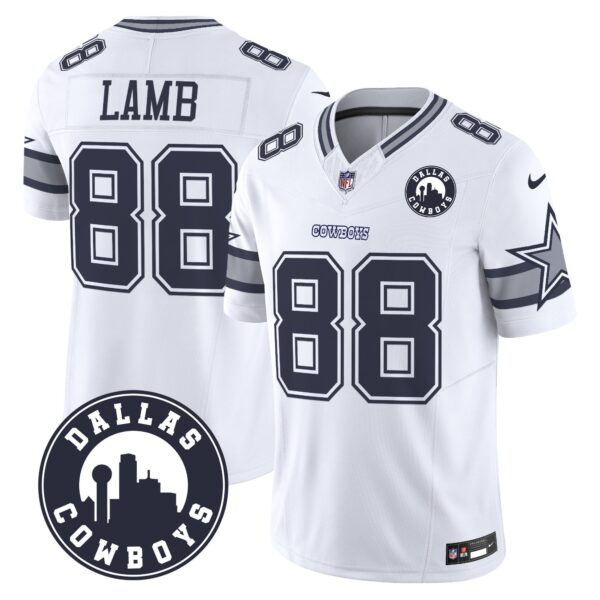 Cowboys “Dallas City” Patch Vapor Limited Jersey – All Stitched – White – CeeDee Lamb Jersey