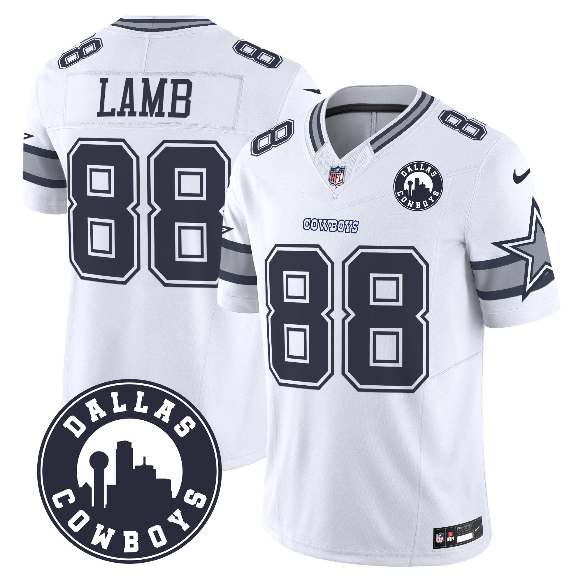 Cowboys “Dallas City” Patch Vapor Limited Jersey – All Stitched – White – CeeDee Lamb Jersey