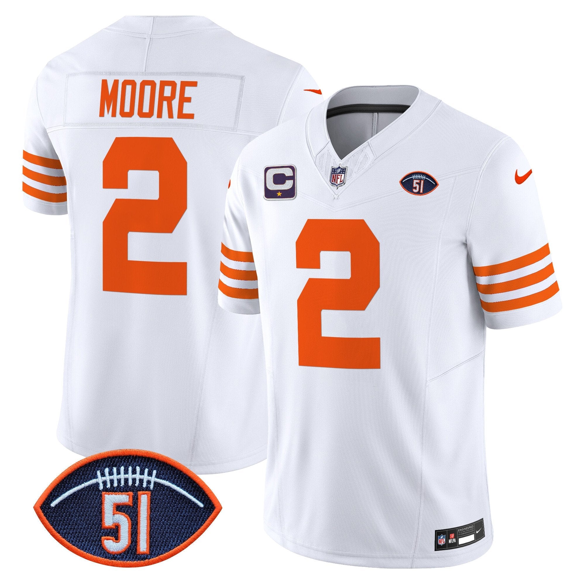 Chicago Bears Dick Butkus Patch Throwback Vapor Limited Jersey – All Stitched – White – D.J. Moore Jersey