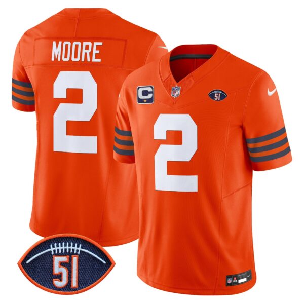 Chicago Bears Dick Butkus Patch Throwback Vapor Limited Jersey – All Stitched – Orange – D.J. Moore Jersey