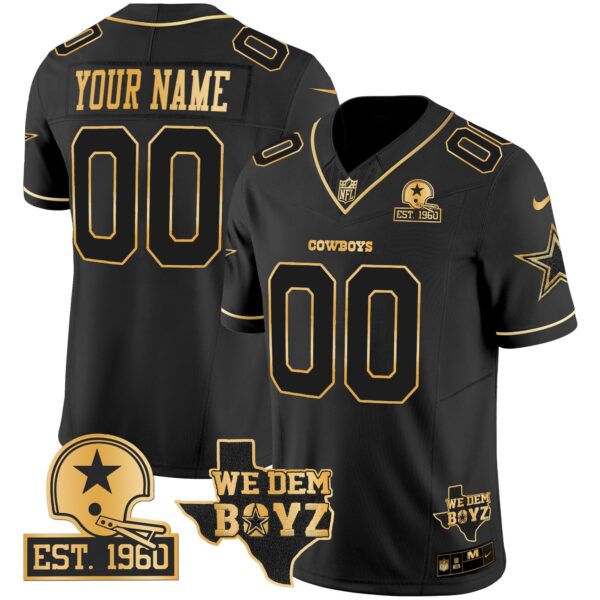 Cowboys Est. 1960 & We Dem Boyz Patch Gold Vapor Limited Custom Jersey V2 – All Stitched – Black Gold Jersey
