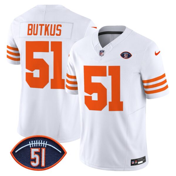 Chicago Bears Dick Butkus Patch Throwback Vapor Limited Jersey – All Stitched – White – Dick Butkus Jersey
