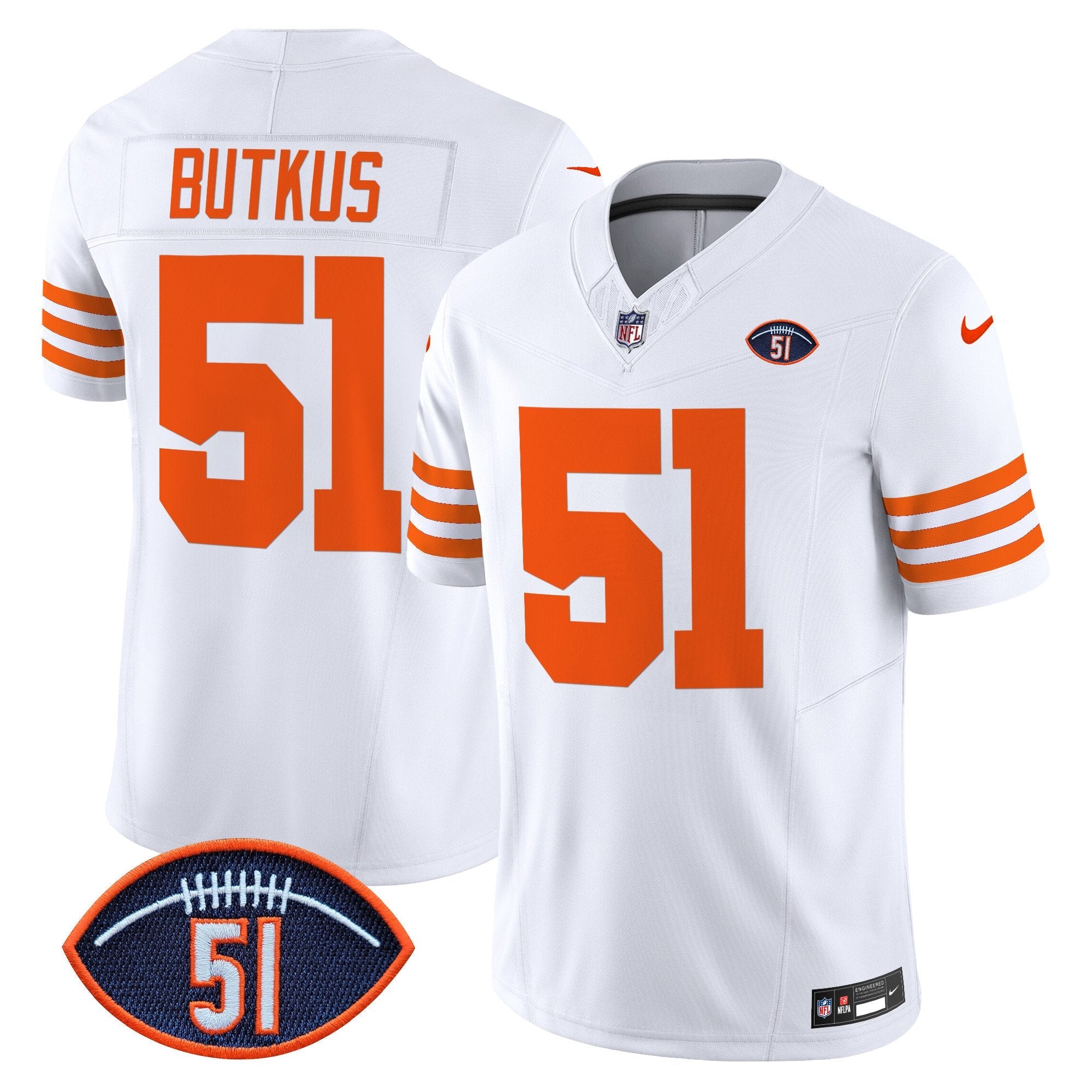 Chicago Bears Dick Butkus Patch Throwback Vapor Limited Jersey – All Stitched – White – Dick Butkus Jersey