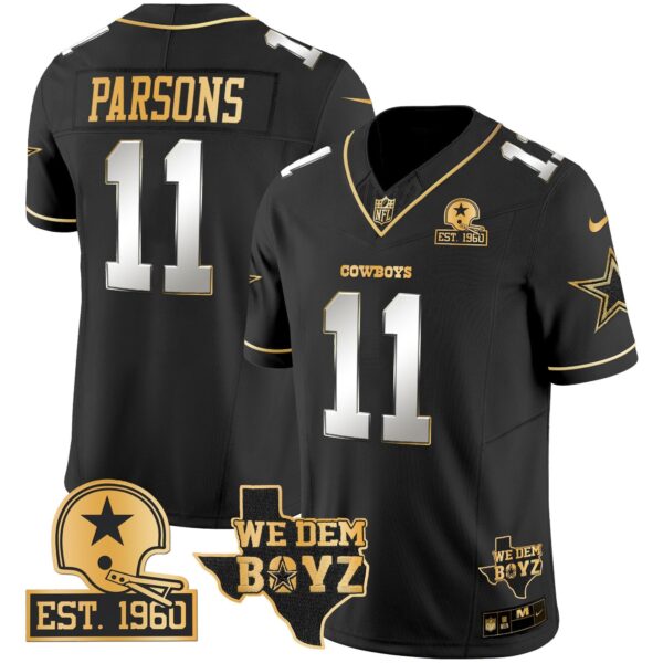 Cowboys Est. 1960 & We Dem Boyz Patch Gold Vapor Limited Jersey V2 – All Stitched – Black Limited – Micah Parsons Jersey