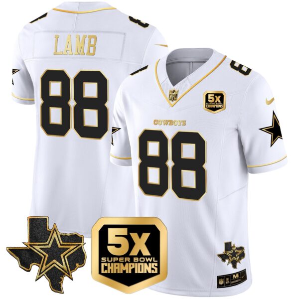 Cowboys 5x Super Bowl Champions Vapor Limited Jersey – All Stitched – White Gold – CeeDee Lamb Jersey