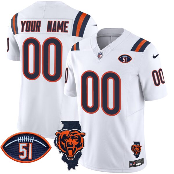 Bears Illinois Patch Vapor Limited Custom Jersey V2 – All Stitched – White Jersey