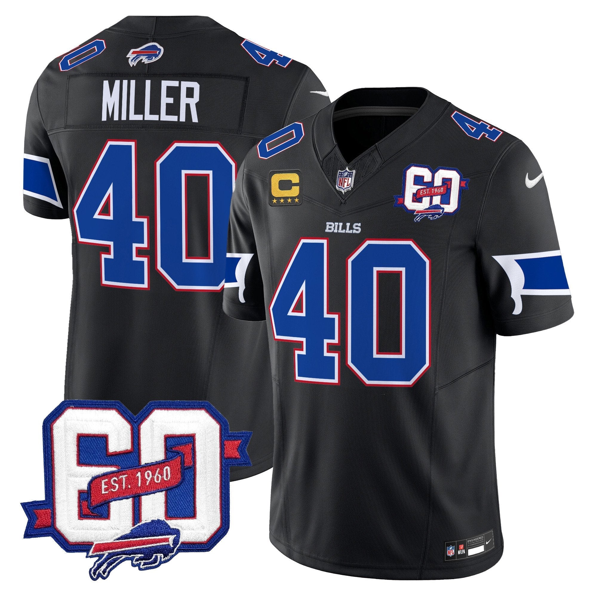 Bills 60th Anniversary Patch Vapor Limited Jersey – All Stitched – Black – Von Miller Jersey