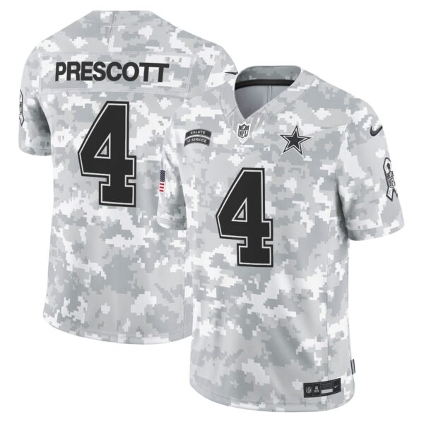 Dallas Cowboys 2024 Salute to Service Vapor Limited Jersey – All stitched – Arctic Camo – Dak Prescott Jersey