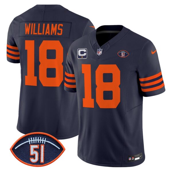 Chicago Bears Dick Butkus Patch Throwback Vapor Limited Jersey – All Stitched – Navy – Caleb Williams Jersey