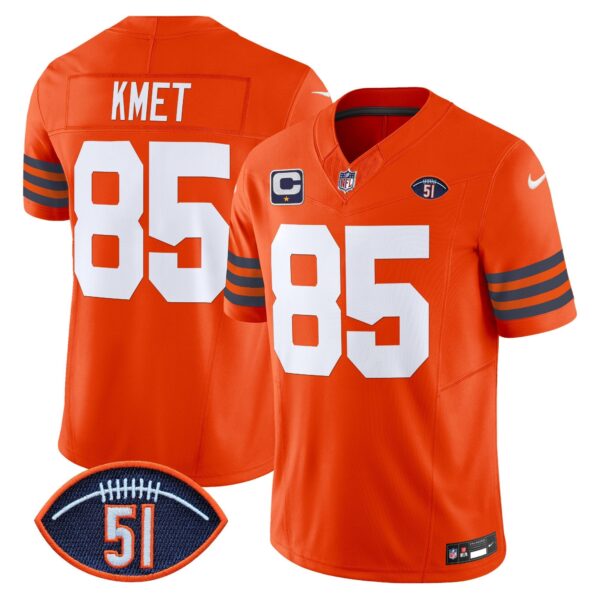 Chicago Bears Dick Butkus Patch Throwback Vapor Limited Jersey – All Stitched – Orange – Cole Kmet Jersey