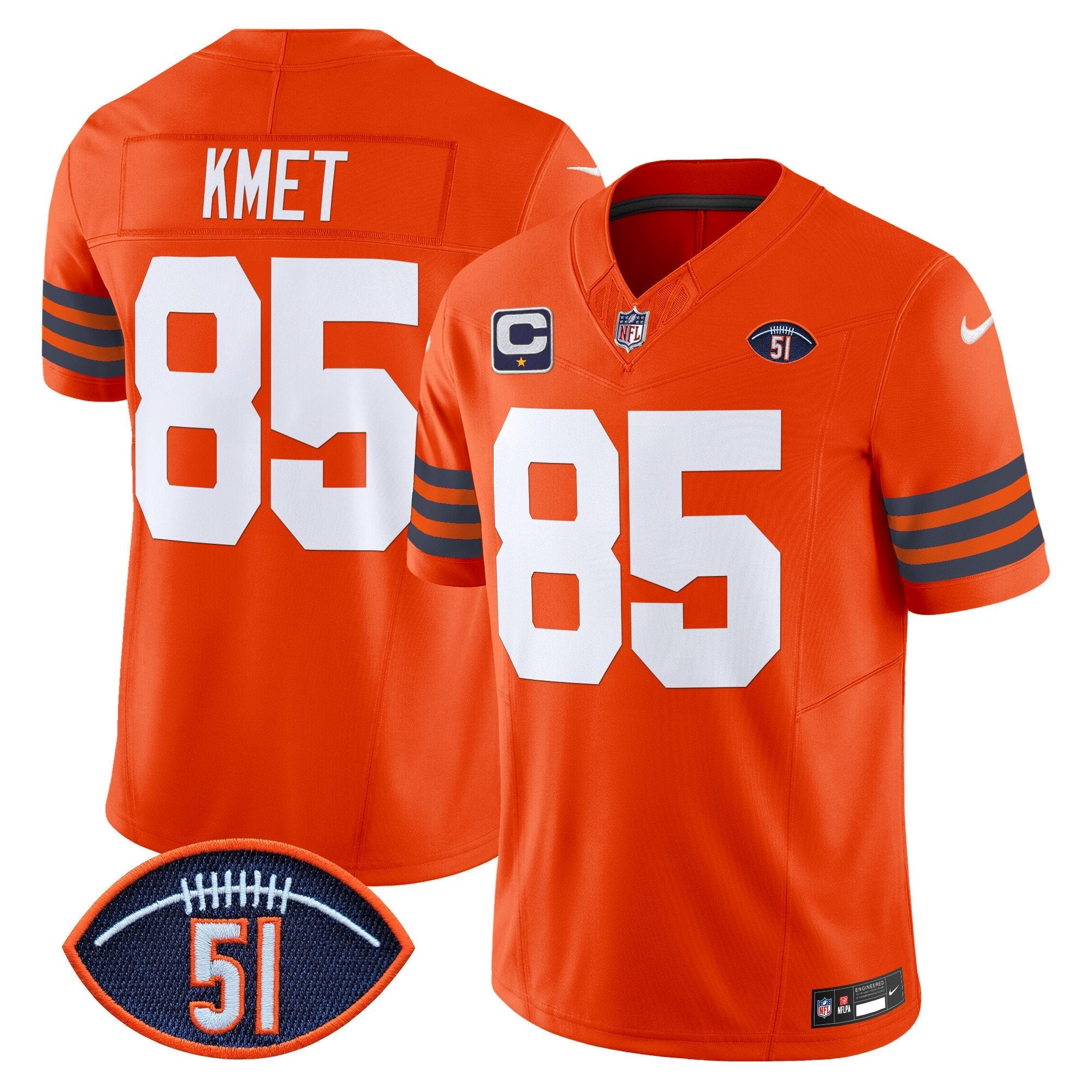 Chicago Bears Dick Butkus Patch Throwback Vapor Limited Jersey – All Stitched – Orange – Cole Kmet Jersey