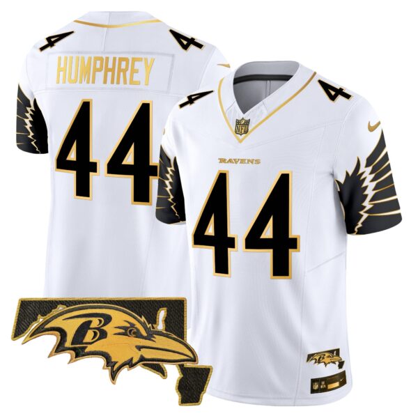 Ravens Maryland Patch Gold Vapor Limited Jersey V2 – All Stitched – White Gold – Marlon Humphrey Jersey