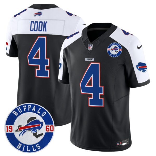 Buffalo Bills 2024 Vapor Limited Jersey – Est. 1960 Patch – All Stitched – Black Alternate – James Cook Jersey