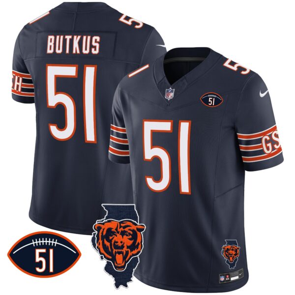 Bears Illinois Patch Vapor Jersey – All Stitched – Navy – Dick Butkus Jersey