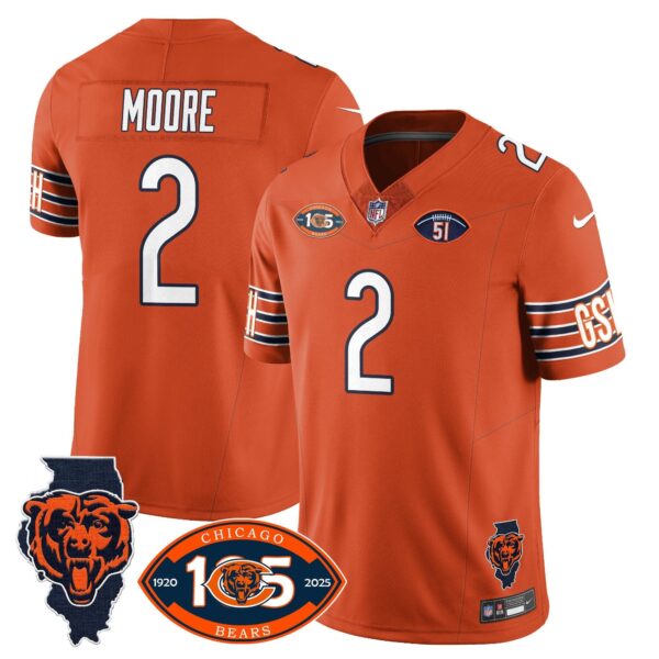 Bears 1920-2025 The Bears Vapor Limited Jersey – All Stitched – Orange – D.J. Moore Jersey