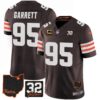 Browns #32 Jim Brown Memorial & Home Patch Jersey V3 – All Stitched – Brown – Myles Garrett Jersey