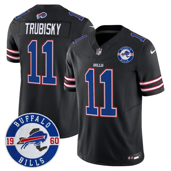 Buffalo Bills 2024 Vapor Limited Jersey – Est. 1960 Patch – All Stitched – Black – Mitchell Trubisky Jersey