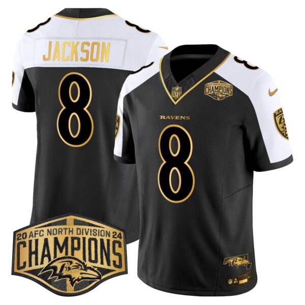 Ravens Maryland Flag Map 2024 AFC North Division Champions Patch Gold Vapor Limited Jersey – All Stitched – Alternate – Lamar Jackson Jersey